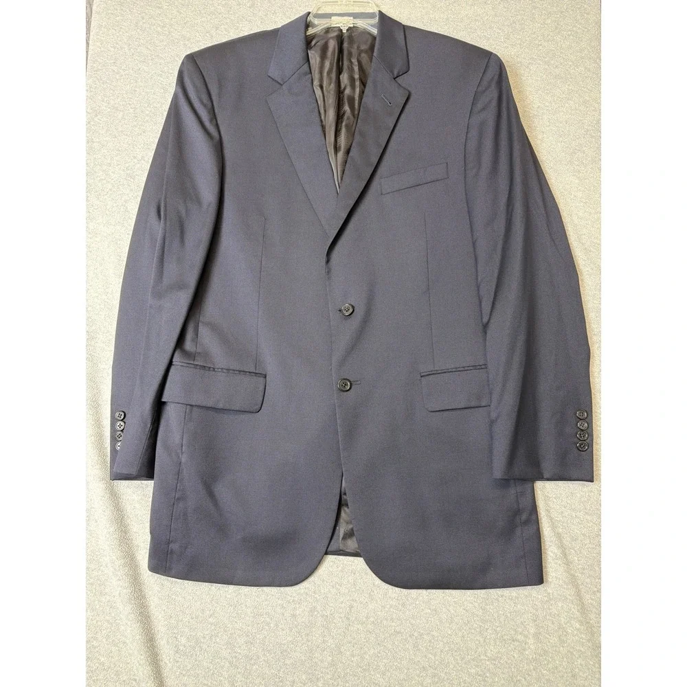 Jos A Bank Signature Collection Navy Blue 100% Wool 2 Button Blazer Jacket 41 LG